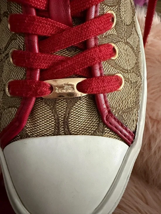 Coach Empire Outline Canvas Sneakers in the Tan & Red - Picture 5 of 8